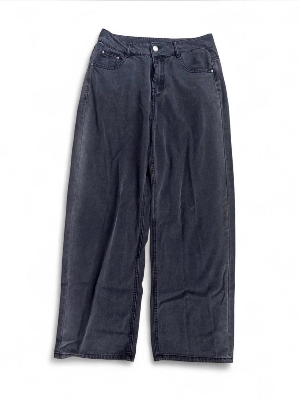 dark grey lightweight straight wide leg pants